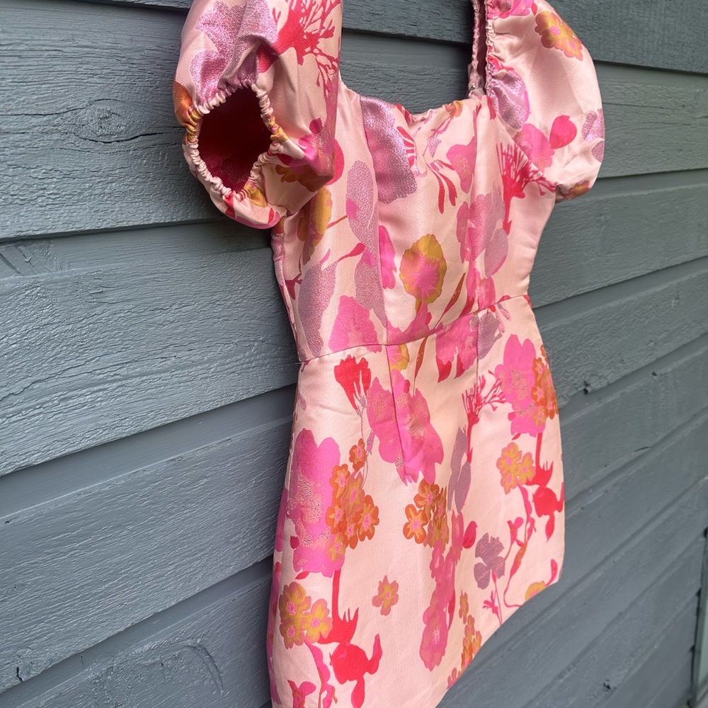 Lulu's Pink and Orange Puff Sleeve Sundress